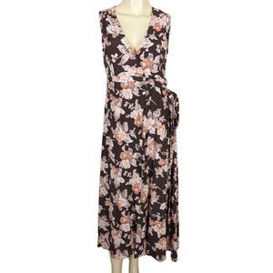 FAUXGERTY The SASHA sleevelvess floral burgundy wrap around summer midi dress XS